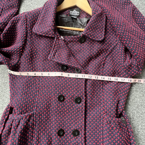 Angie Woven Embroidered Wool Blend Double Breasted Belted Pea Coat Navy/Red Sz M - Picture 12 of 13
